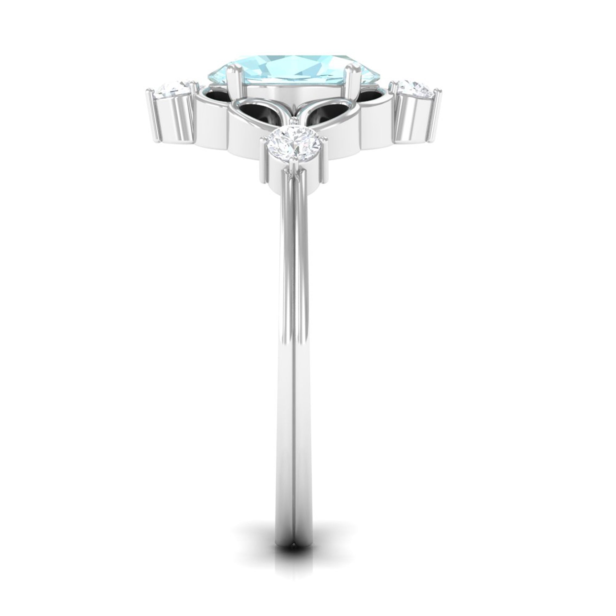 Rosec Jewels-Oval Sky Blue Topaz Cocktail Ring with Diamond