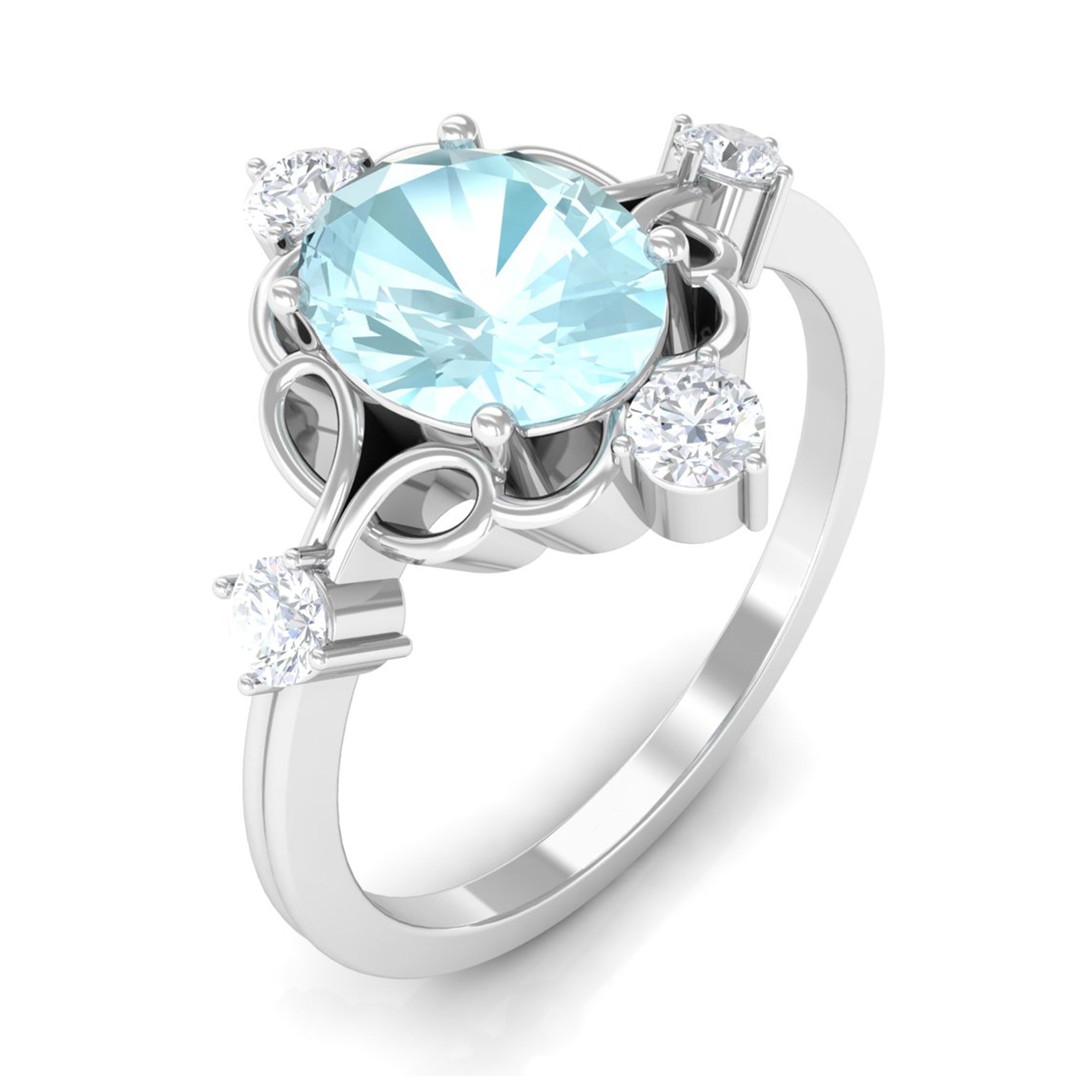 Rosec Jewels-Oval Sky Blue Topaz Cocktail Ring with Diamond