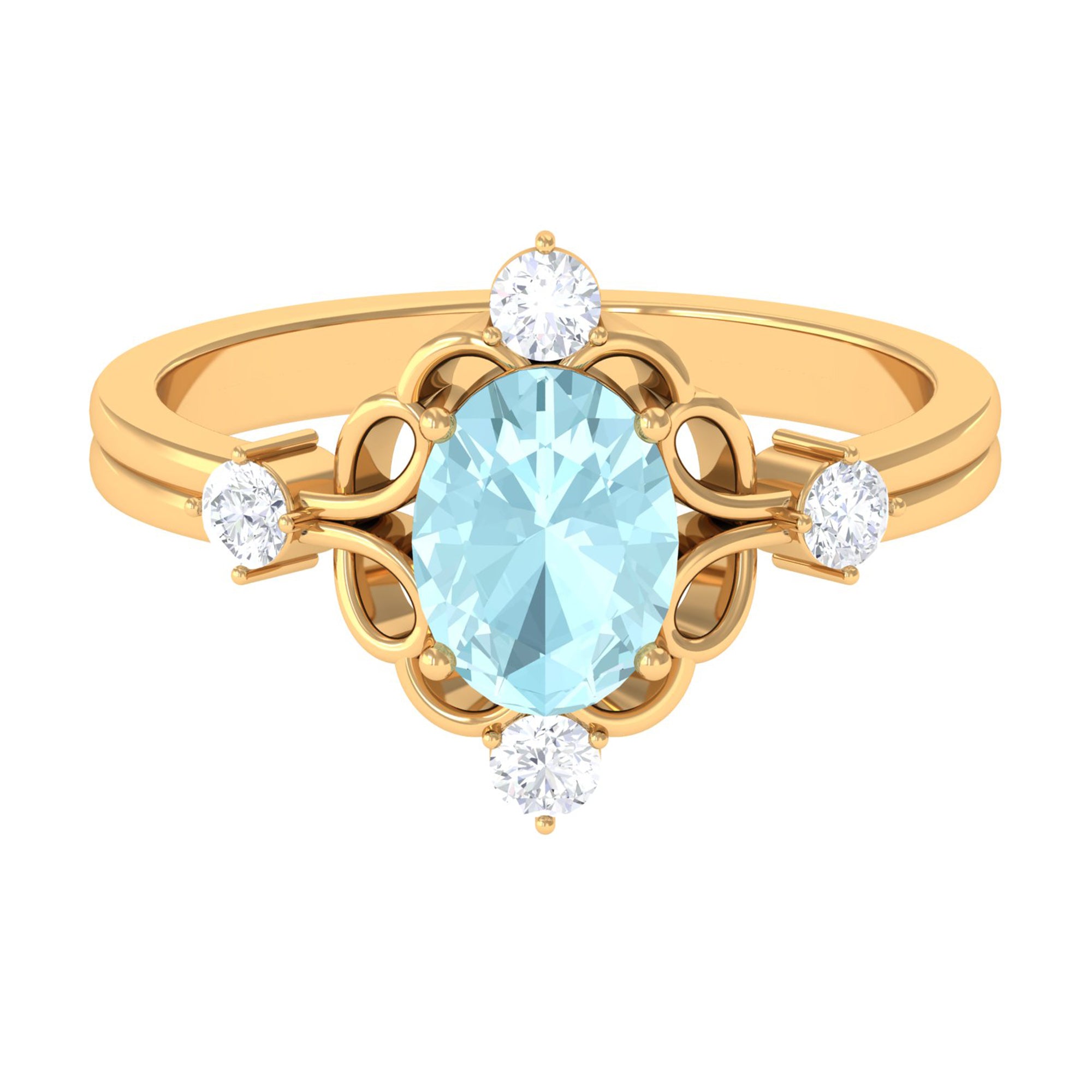 Rosec Jewels-Oval Sky Blue Topaz Cocktail Ring with Diamond