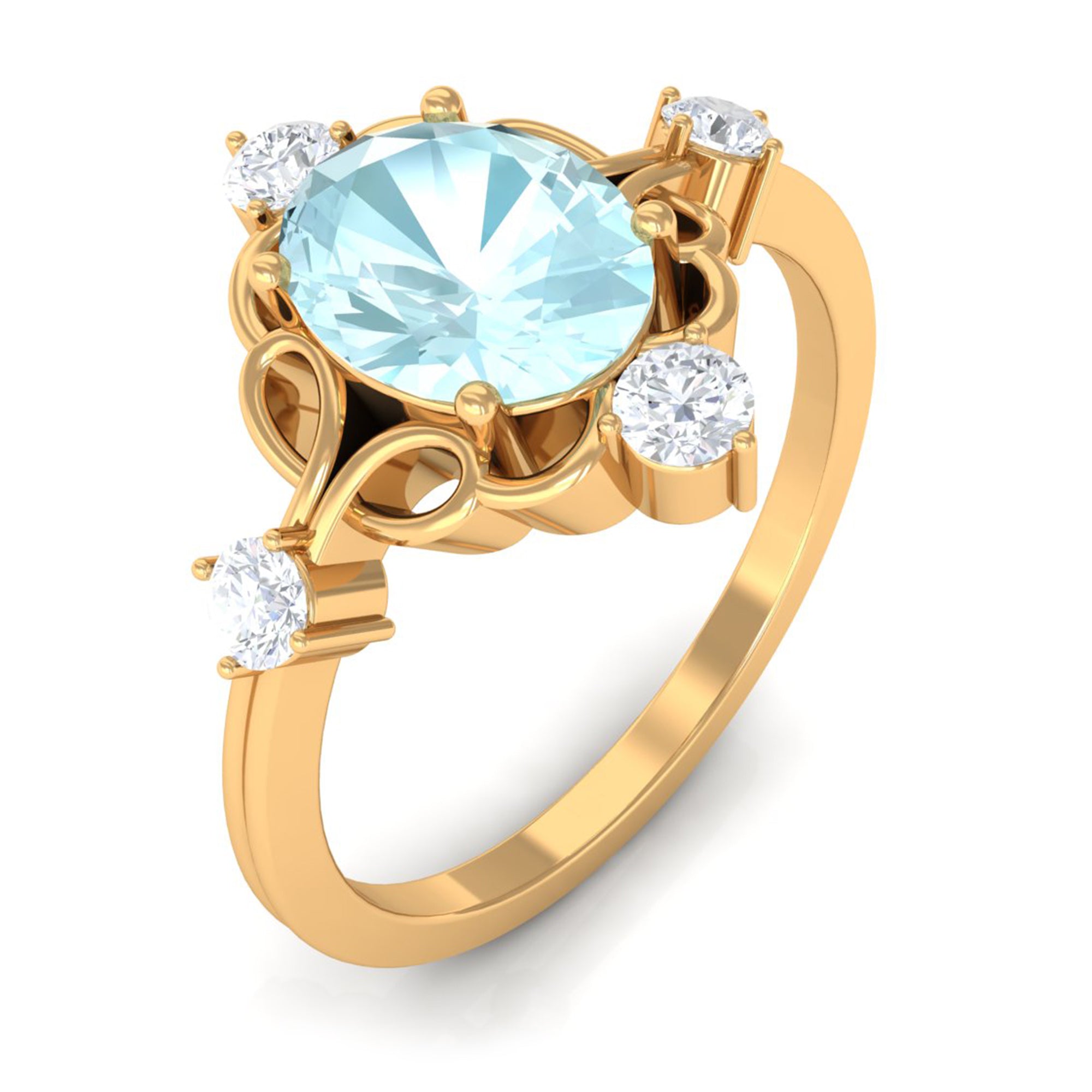 Rosec Jewels-Oval Sky Blue Topaz Cocktail Ring with Diamond