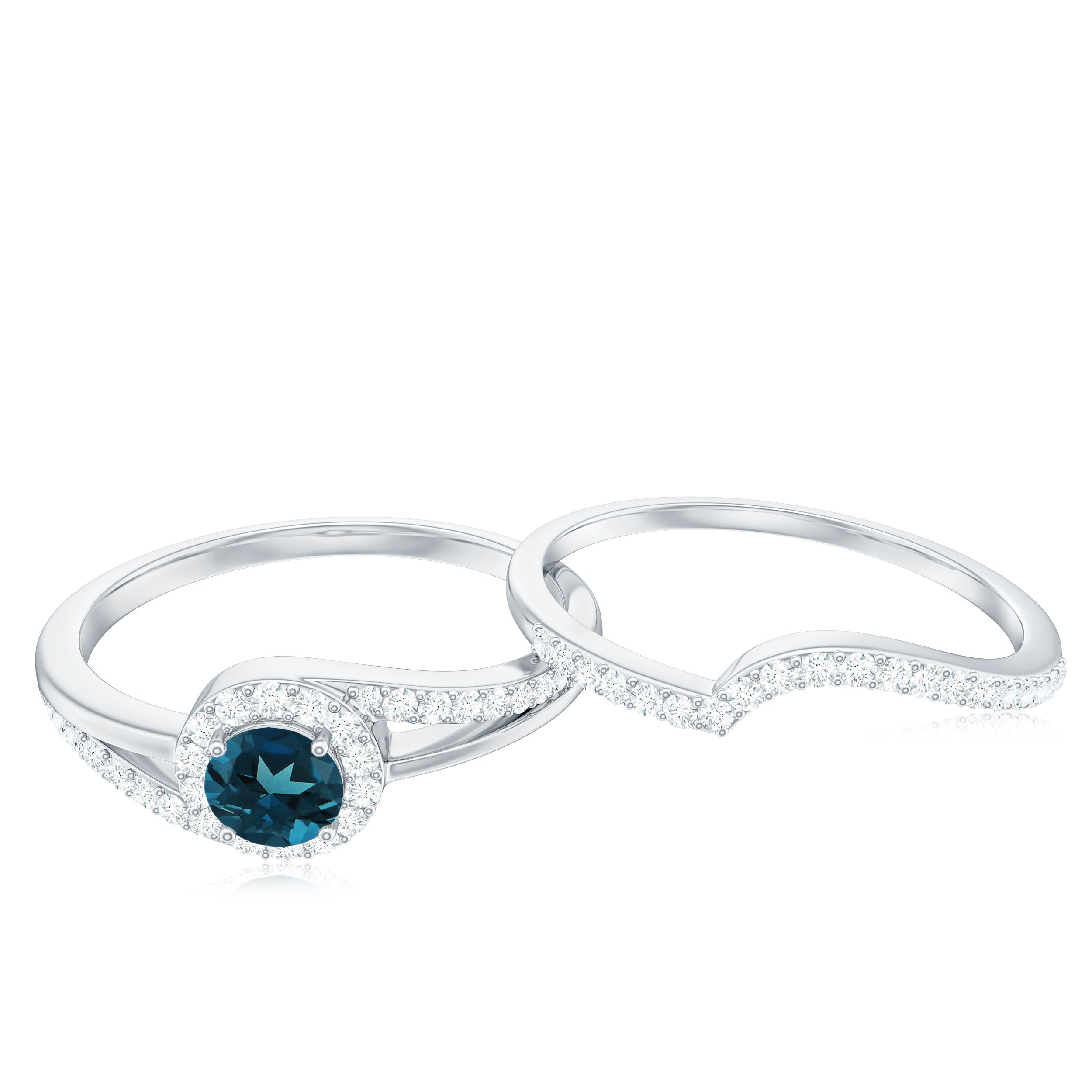 Rosec Jewels-1 CT Minimal London Blue Topaz Engagement Ring Set with Diamond Enhancer