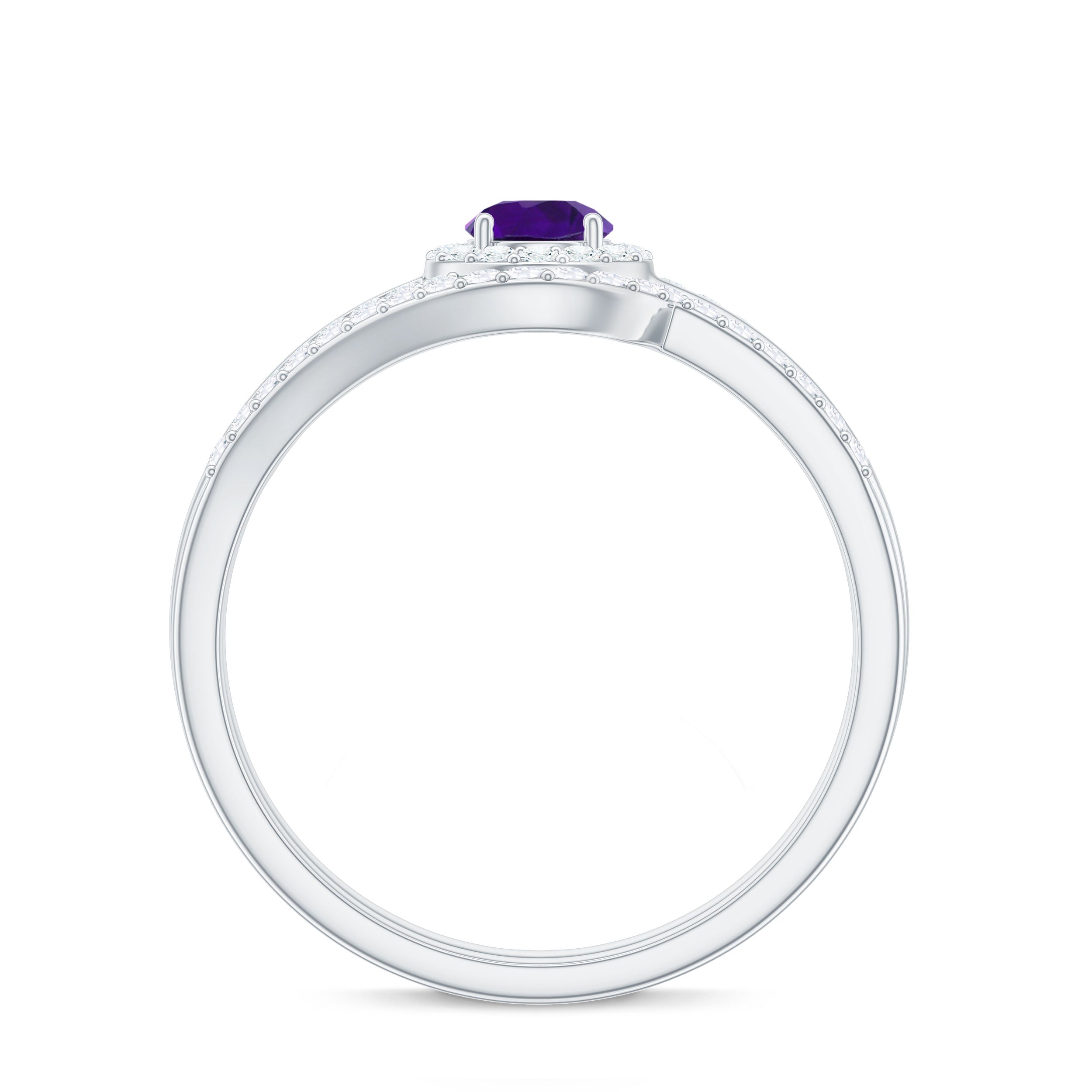 Rosec Jewels-Natural Amethyst and Diamond Minimal Bridal Ring Set