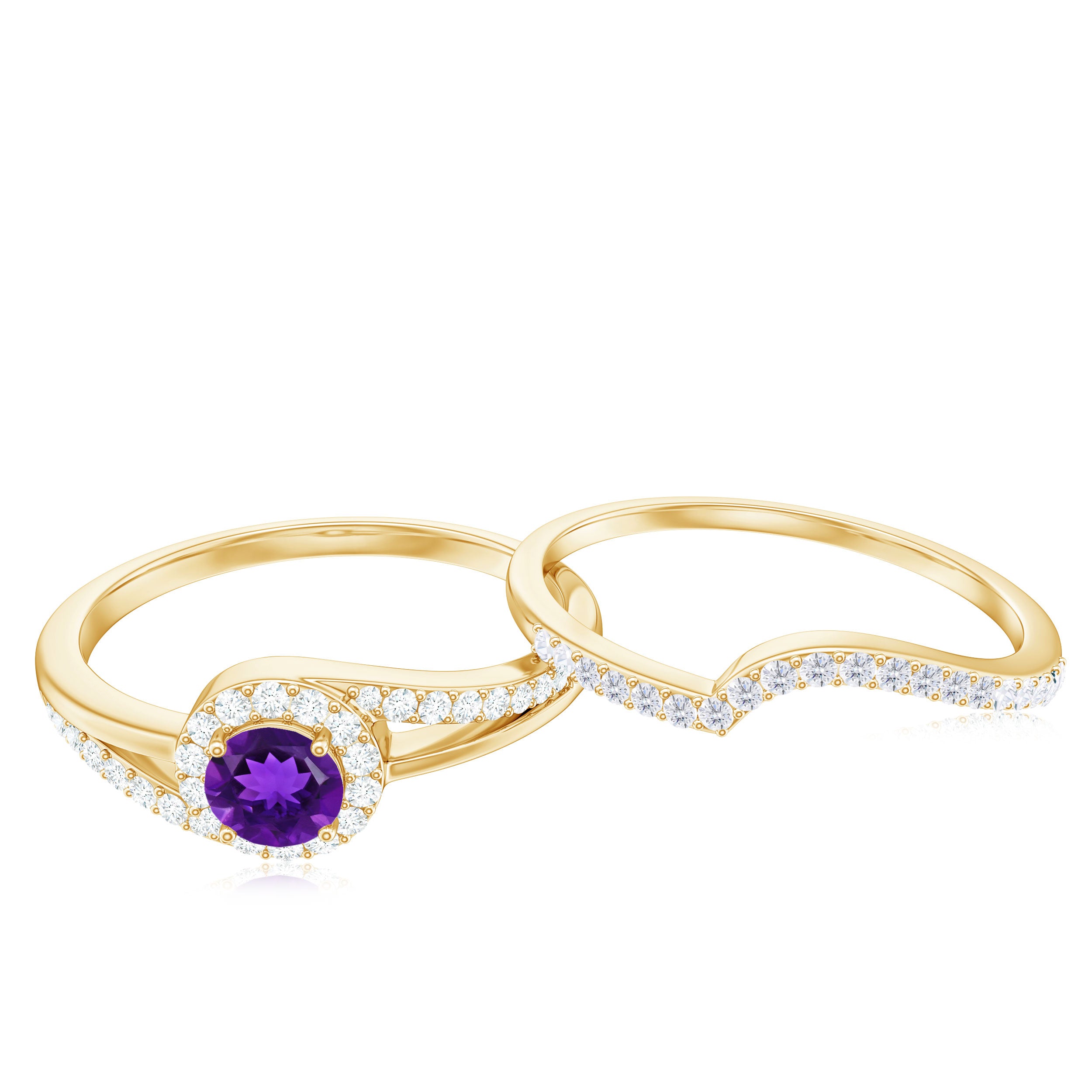 Rosec Jewels-Natural Amethyst and Diamond Minimal Bridal Ring Set