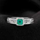 Rosec Jewels-Princess Cut Lab Grown Emerald Solitaire Filigree Engagement Ring