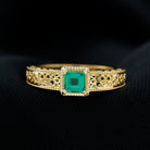 Rosec Jewels-Princess Cut Lab Grown Emerald Solitaire Filigree Engagement Ring