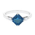 Rosec Jewels-3.25 CT Asscher Cut London Blue Topaz Solitaire Engagement Ring with Diamond