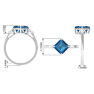 Rosec Jewels-3.25 CT Asscher Cut London Blue Topaz Solitaire Engagement Ring with Diamond