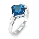 Rosec Jewels-3.25 CT Asscher Cut London Blue Topaz Solitaire Engagement Ring with Diamond