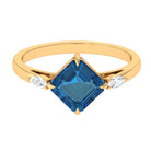 Rosec Jewels-3.25 CT Asscher Cut London Blue Topaz Solitaire Engagement Ring with Diamond