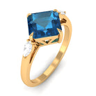 Rosec Jewels-3.25 CT Asscher Cut London Blue Topaz Solitaire Engagement Ring with Diamond