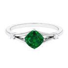 Rosec Jewels-1 CT Cushion Cut Created Emerald Engagement Ring with Diamond in Split Shank