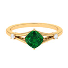 Rosec Jewels-1 CT Cushion Cut Created Emerald Engagement Ring with Diamond in Split Shank