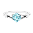 Rosec Jewels-Cushion Cut Aquamarine Solitaire Ring with Diamond in Split Shank