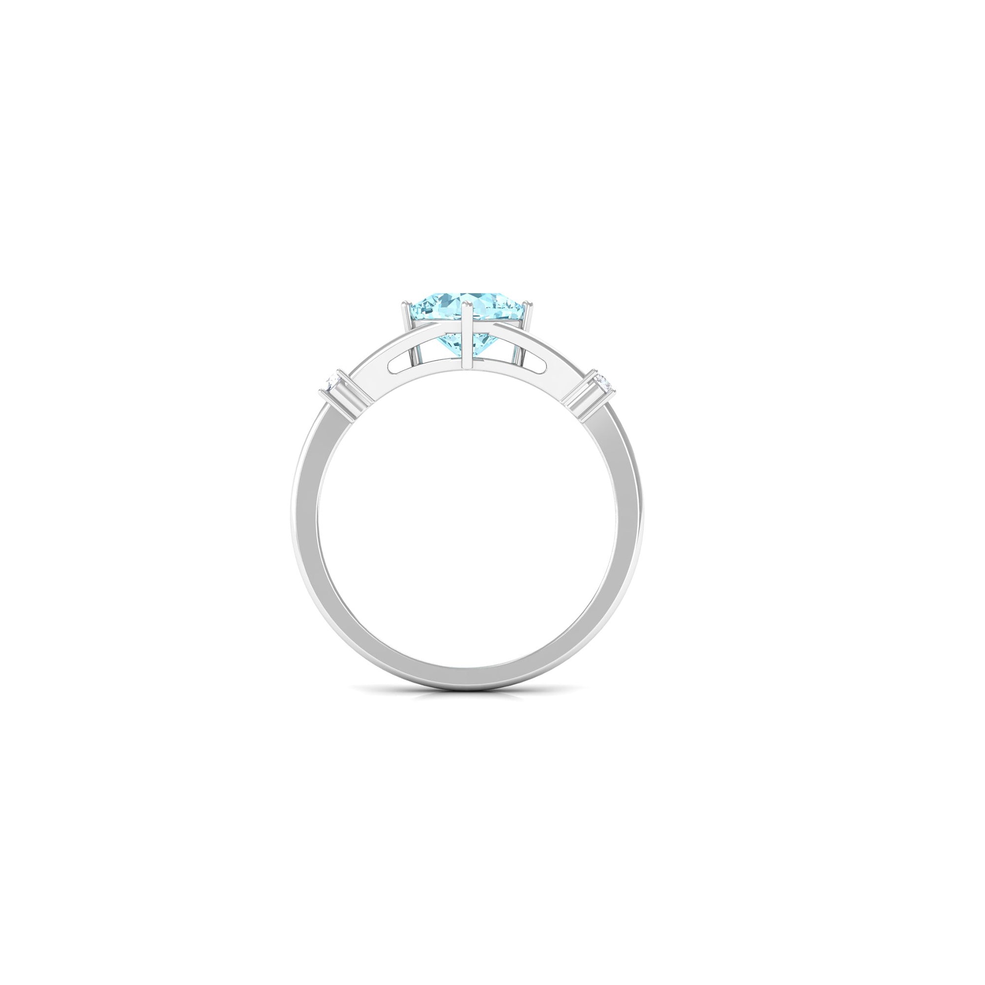 Rosec Jewels-Cushion Cut Aquamarine Solitaire Ring with Diamond in Split Shank