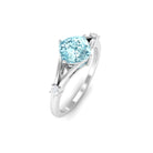 Rosec Jewels-Cushion Cut Aquamarine Solitaire Ring with Diamond in Split Shank