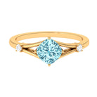 Rosec Jewels-Cushion Cut Aquamarine Solitaire Ring with Diamond in Split Shank