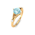 Rosec Jewels-Cushion Cut Aquamarine Solitaire Ring with Diamond in Split Shank