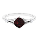 Rosec Jewels-Cushion Cut Garnet Solitaire Split Shank Ring with Diamond