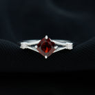 Rosec Jewels-Cushion Cut Garnet Solitaire Split Shank Ring with Diamond