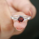 Rosec Jewels-Cushion Cut Garnet Solitaire Split Shank Ring with Diamond