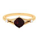 Rosec Jewels-Cushion Cut Garnet Solitaire Split Shank Ring with Diamond