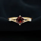 Rosec Jewels-Cushion Cut Garnet Solitaire Split Shank Ring with Diamond