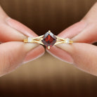 Rosec Jewels-Cushion Cut Garnet Solitaire Split Shank Ring with Diamond