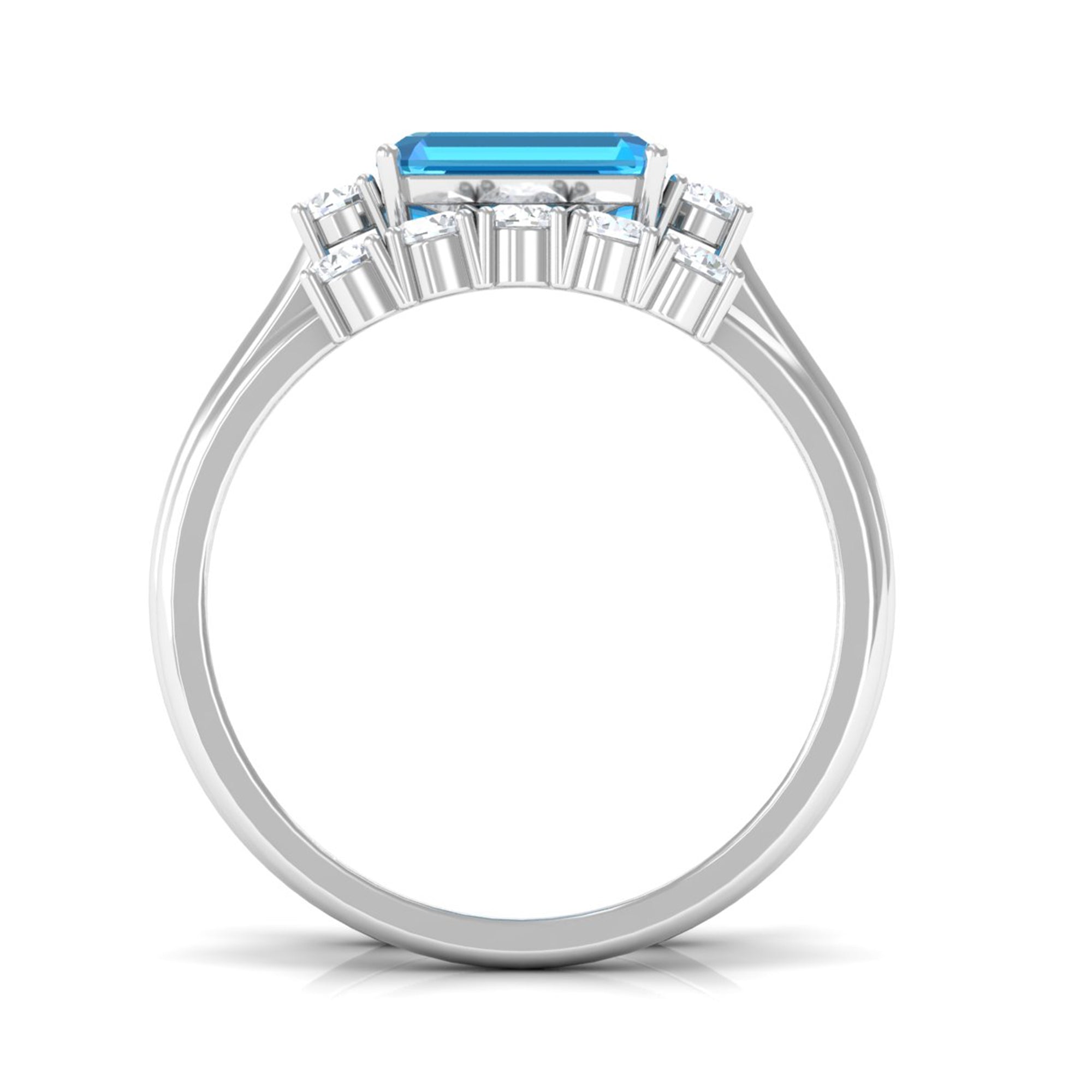 Rosec Jewels-Octagon Cut Swiss Blue Topaz Contemporary Wedding Ring Set with Moissanite