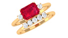 Rosec Jewels-Emerald Cut Created Ruby Contemporary Wedding Ring Set with Diamond