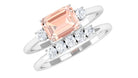 Rosec Jewels-Emerald Cut Morganite Contemporary Wedding Ring Set with Diamond