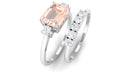 Rosec Jewels-Emerald Cut Morganite Contemporary Wedding Ring Set with Diamond