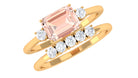 Rosec Jewels-Emerald Cut Morganite Contemporary Wedding Ring Set with Diamond