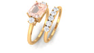 Rosec Jewels-Emerald Cut Morganite Contemporary Wedding Ring Set with Diamond