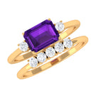 Rosec Jewels-Octagon Cut Amethyst Contemporary Wedding Ring Set with Diamond