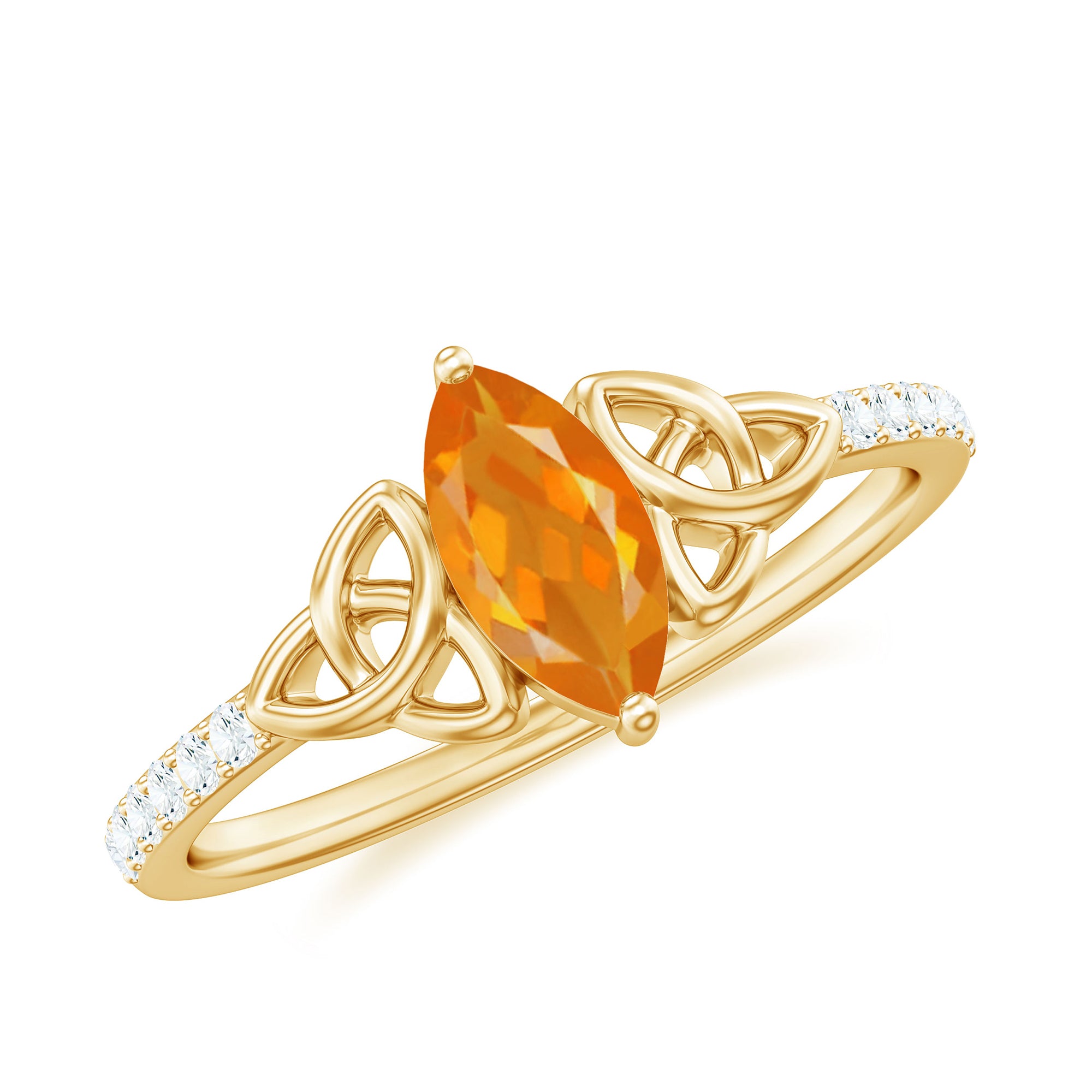 Rosec Jewels-Marquise Cut Solitaire Fire Opal Celtic Knot Ring with Diamond