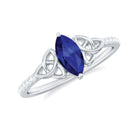 Rosec Jewels-1 CT Marquise Created Blue Sapphire Solitaire Celtic Knot Ring with Diamond