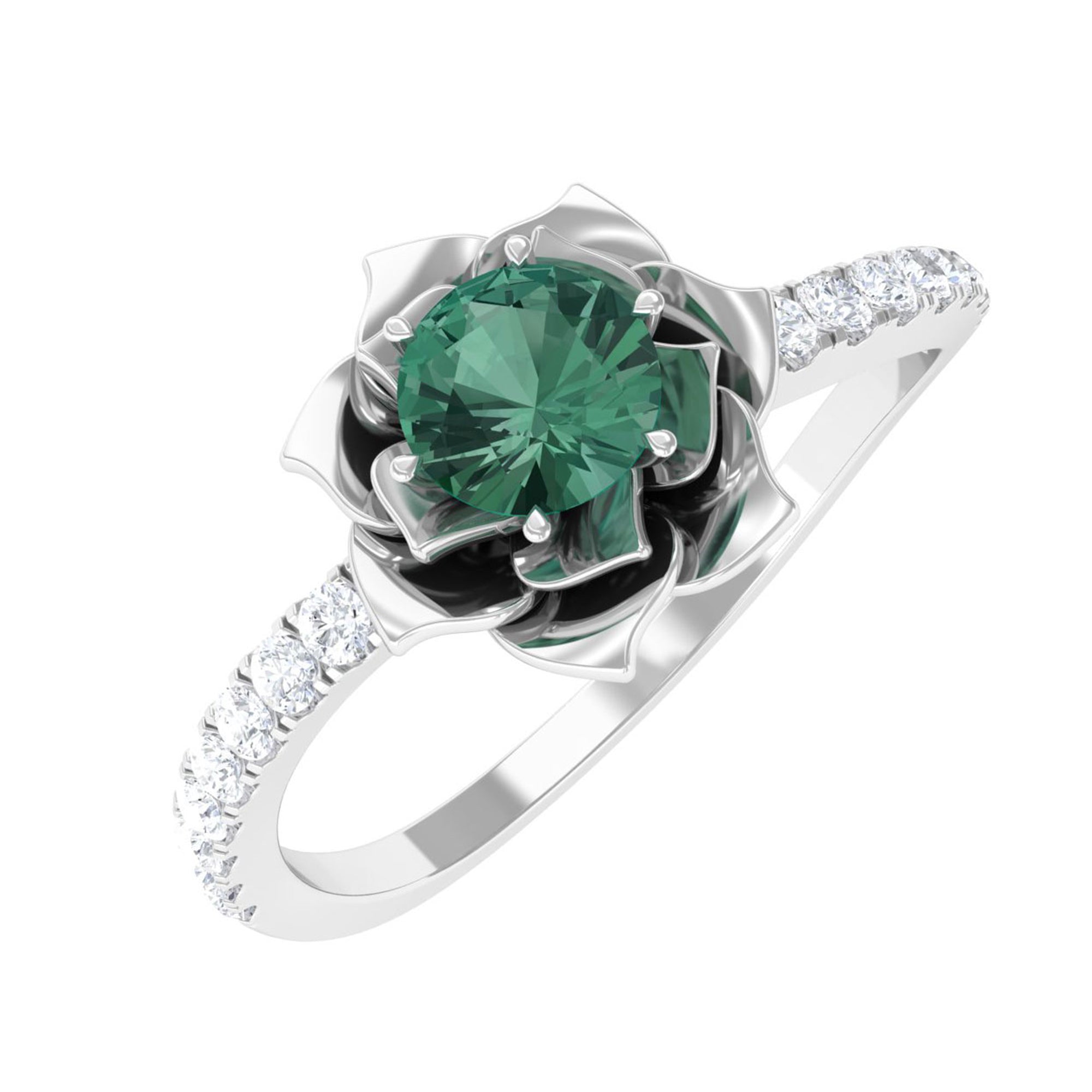 Rosec Jewels-Green Sapphire and Diamond Flower Engagement Ring