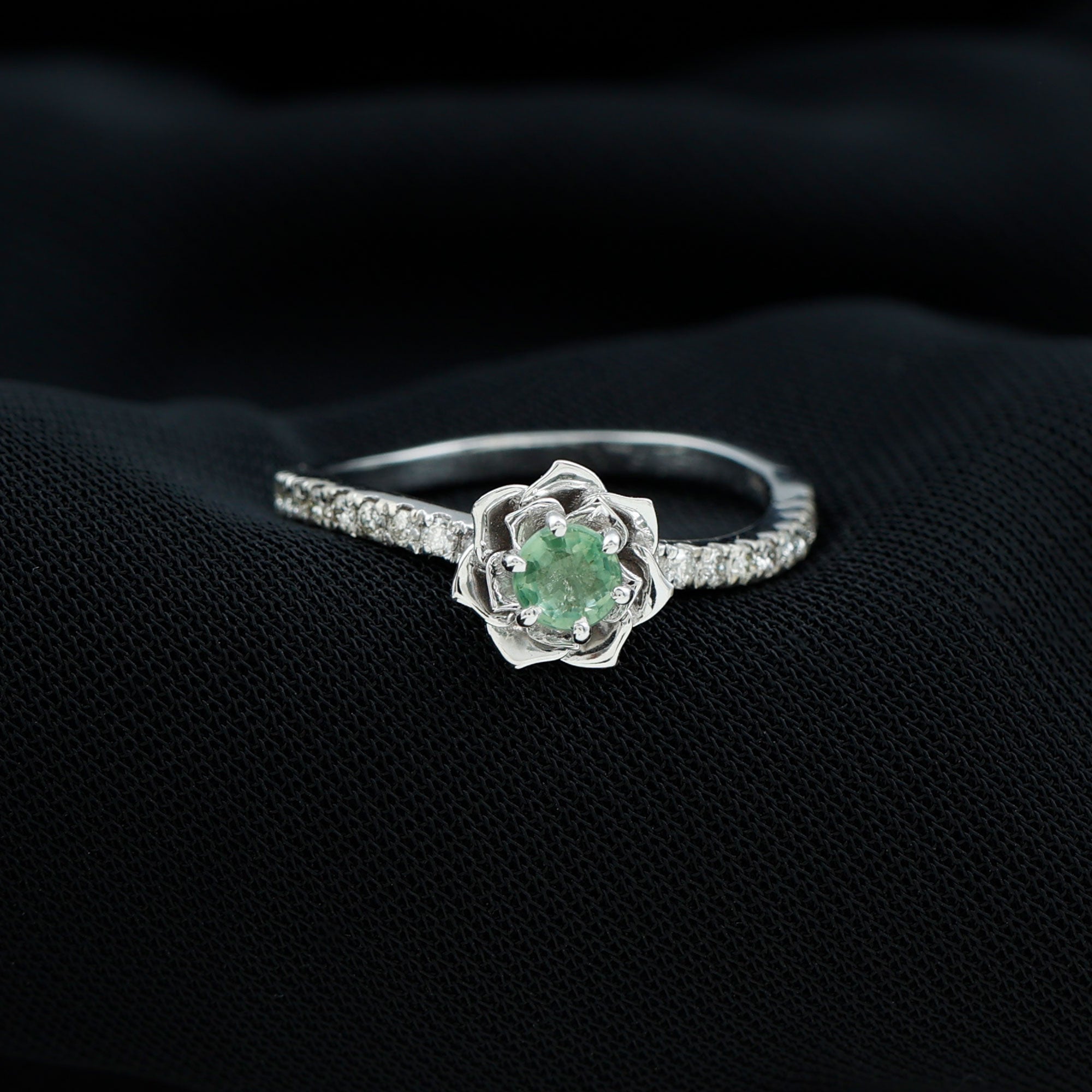 Rosec Jewels-Green Sapphire and Diamond Flower Engagement Ring