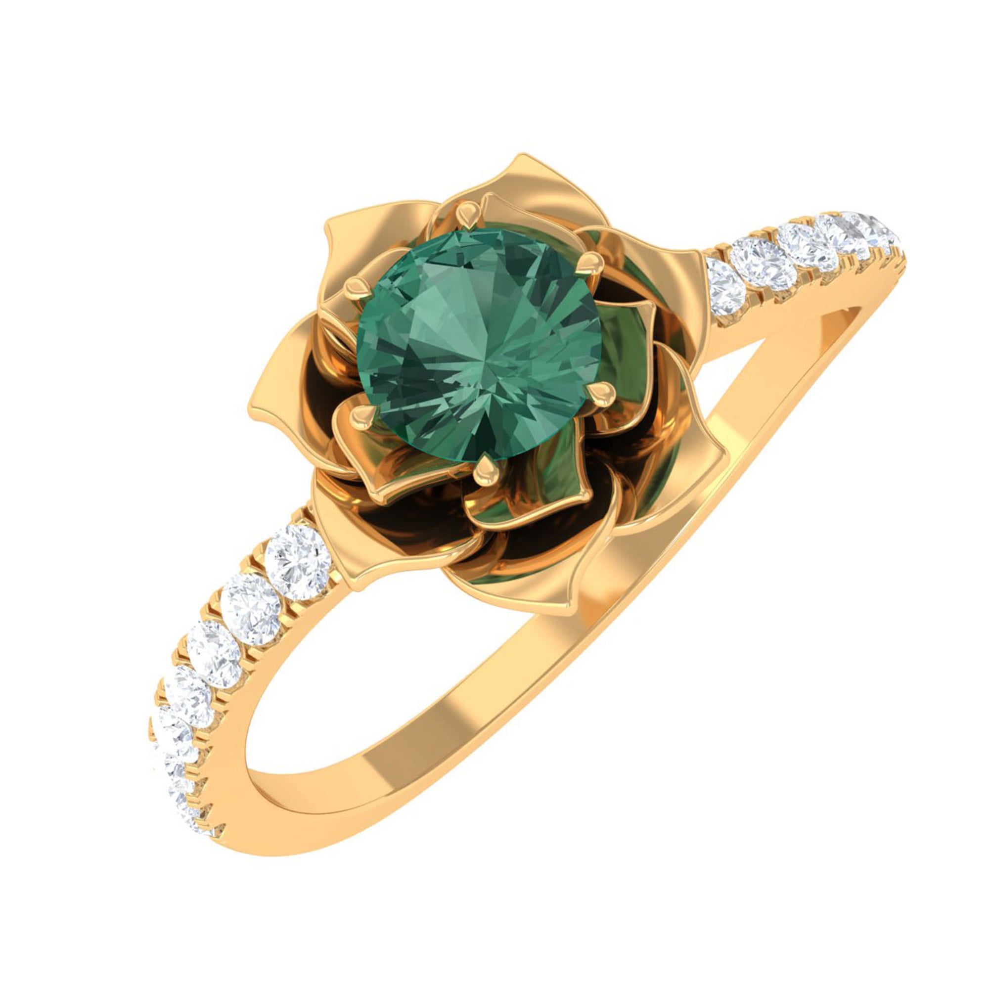 Rosec Jewels-Green Sapphire and Diamond Flower Engagement Ring