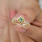 Rosec Jewels-Green Sapphire and Diamond Flower Engagement Ring