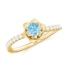 Rosec Jewels-Floral Inspired Aquamarine Rose Engagement Ring with Diamond