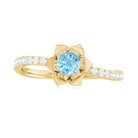 Rosec Jewels-Floral Inspired Aquamarine Rose Engagement Ring with Diamond