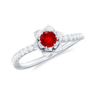 Rosec Jewels-3/4 CT Created Ruby and Diamond Flower Engagement Ring