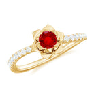 Rosec Jewels-3/4 CT Created Ruby and Diamond Flower Engagement Ring