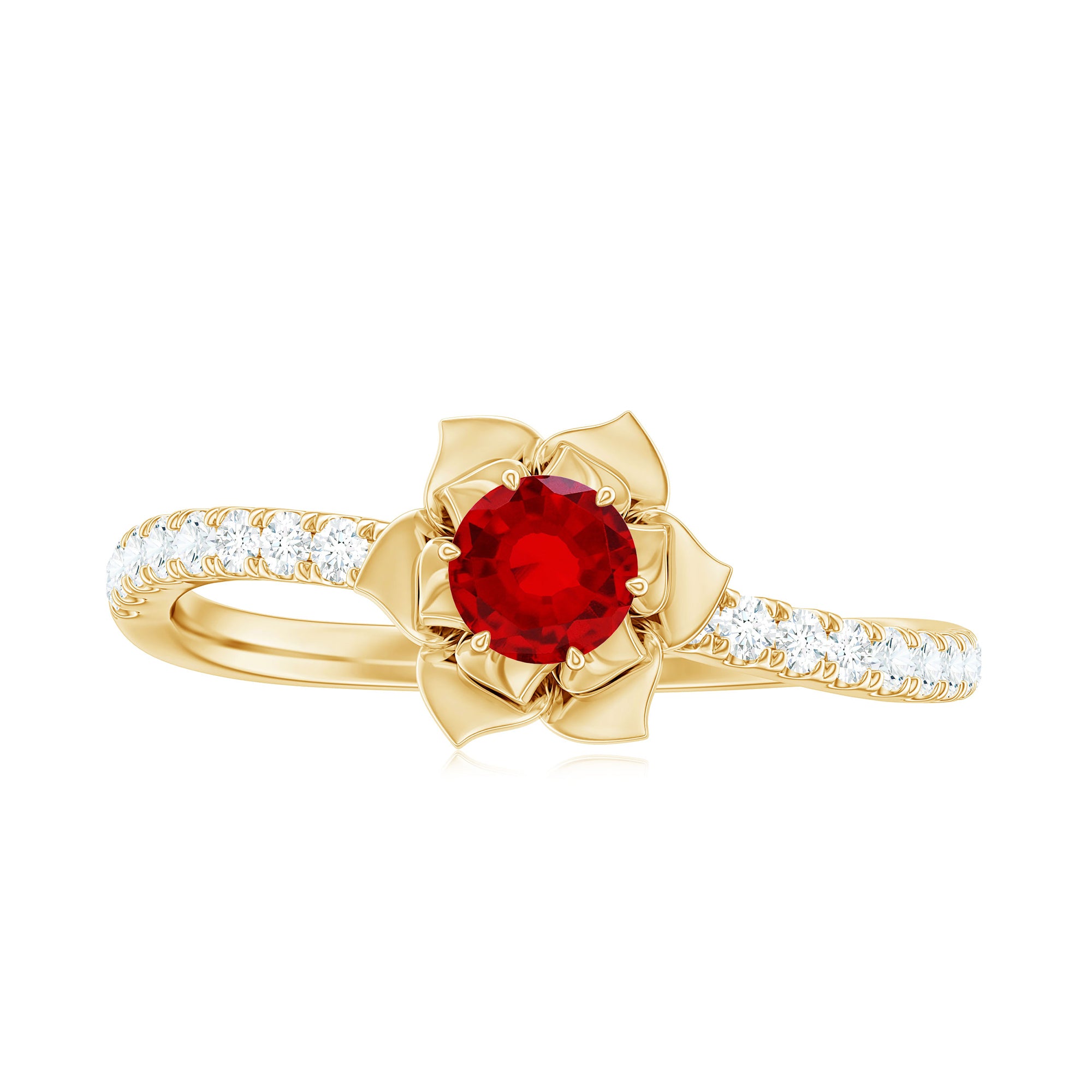 Rosec Jewels-3/4 CT Created Ruby and Diamond Flower Engagement Ring