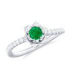 Rosec Jewels-1/2 CT Emerald Flower Engagement Ring with Diamond