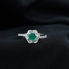 Rosec Jewels-1/2 CT Emerald Flower Engagement Ring with Diamond