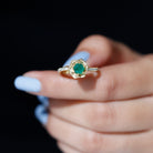 Rosec Jewels-1/2 CT Emerald Flower Engagement Ring with Diamond