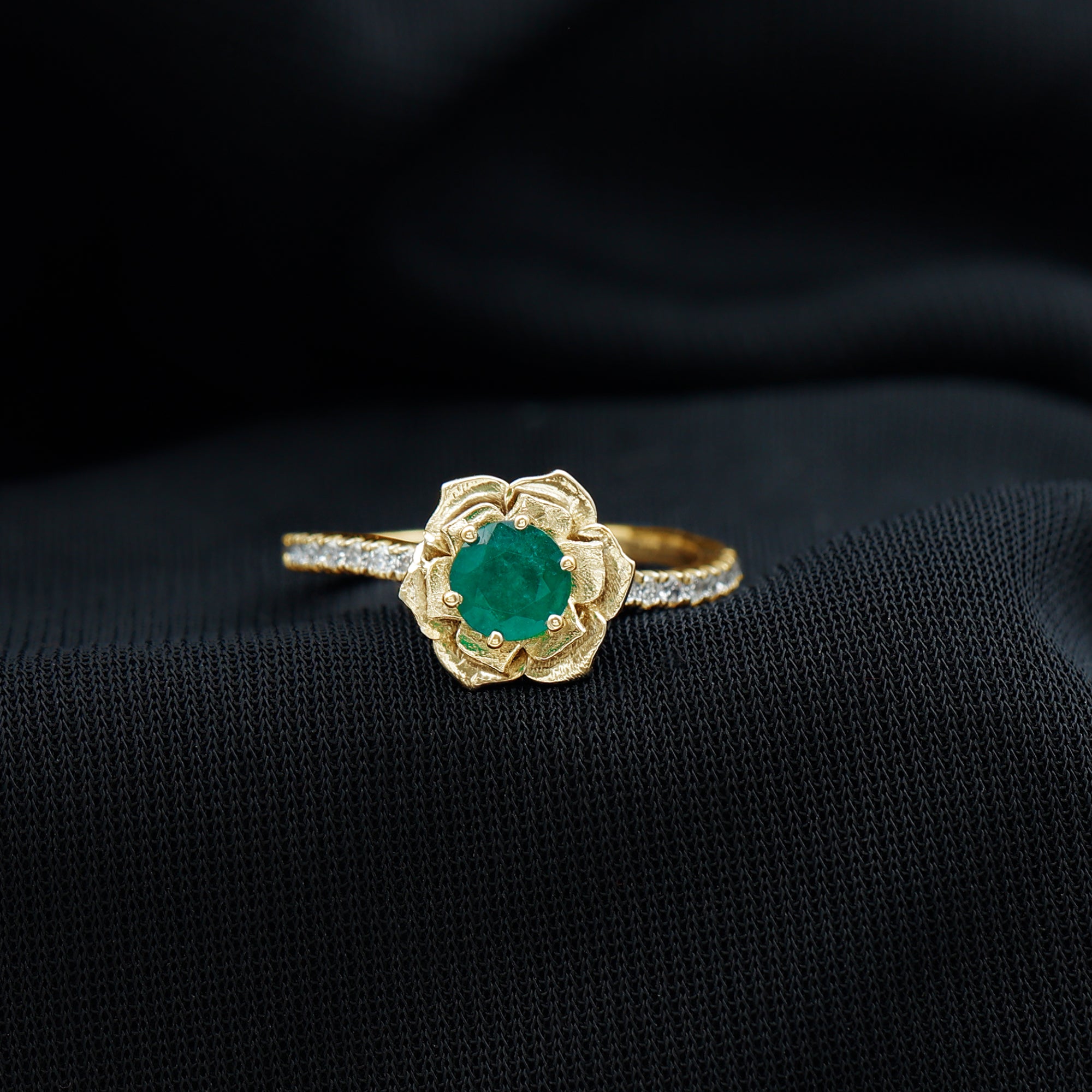 Rosec Jewels-1/2 CT Emerald Flower Engagement Ring with Diamond