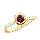 Rosec Jewels-0.50 CT Real Rhodolite Floral Engagement Ring with Diamond Side Stones